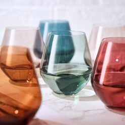 Colored Stemless Crystal Wine Glass Set Of 4, Gift For Her, Him, Wife, Friend - Large 16 Oz Glasses, Unique Italian Style Tall Drinkware - Red & White, Dinner, Color Beautiful Glassware - (Pastel) -Refined Spirits Store 61xmlAsRkjL. AC SX522