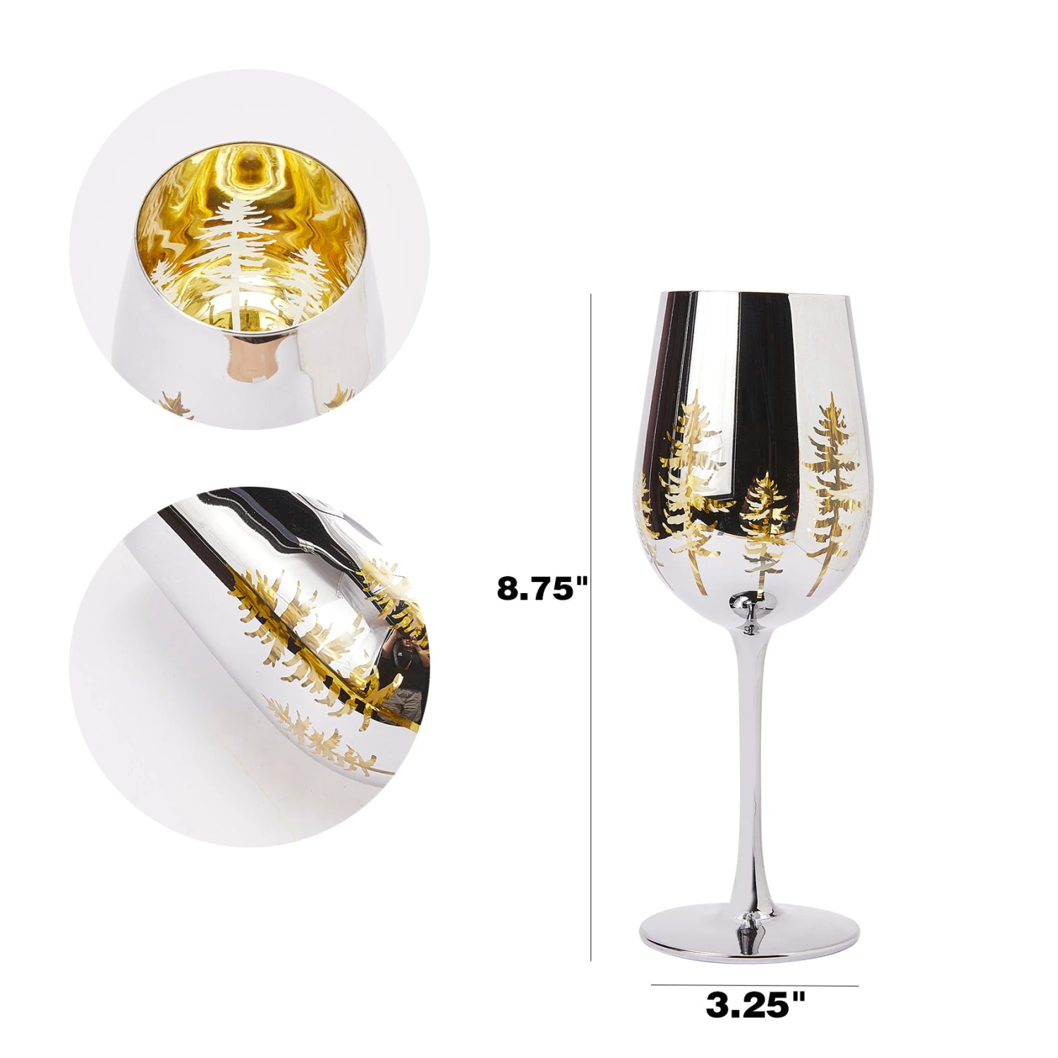 Crystal Christmas Tree Stemmed Wine & Water Glasses - Set Of 2 - Holiday Themed Vibrant Gold Etched Winter Snow Wonderland Frosted Glass, Perfect For Seasonal Parties, Gifts For Him & Her Trees Décor 5 Crystal Christmas Tree Stemmed Wine & Water Glasses - Set Of 2 - Holiday Themed Vibrant Gold Etched Winter Snow Wonderland Frosted Glass, Perfect For Seasonal Parties, Gifts For Him & Her Trees Décor - Image 5