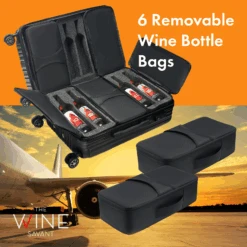 Wine Suitcase For Airplanes 12 Bottle, With Wine Carrier Cases Bags, Black Luggage Carrier With TSA Approved Lock And Removable Inserts To Carry Wine Liquor Alcohol During Travel, Gift For Wine Lovers -Refined Spirits Store 6removablewinebags 2