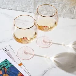 Colored Blush Pink & Gilded Rim Wine Glassware, Large 23oz Cocktail & Champagne Glasses 2-Set Vibrant Color Gold Vintage Stemmed Wine Glass, Gift Idea, Red & White - Perfect Gifts, Gorgeous Gift Box -Refined Spirits Store 71 u1o 5PrL. AC SX679