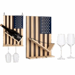 The Wine Savant American Flag Wall Mounted Wine Rack, Beautiful Wine & Bottle Holder & 2 Glasses Patriotic Home Decor - Storage Display Holder - Patriots, Veterans, Military 16" H - Gift Idea Gifts