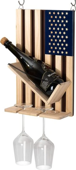The Wine Savant American Flag Wall Mounted Wine Rack, Beautiful Wine & Bottle Holder & 2 Glasses Patriotic Home Decor - Storage Display Holder - Patriots, Veterans, Military 16" H - Gift Idea Gifts -Refined Spirits Store 710yPOVOpBL. AC SL1500