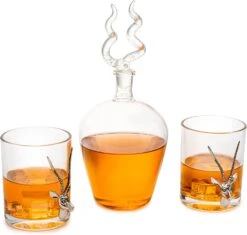 Stag Antler Whiskey Decanter Set 8.5" H With 2 Stag 12oz Glasses - Hunting Liquor Scotch Bourbon Gift For Him By The Wine Savant - Stag Deer Figurine, Hunter Gifts Luxury Decanter 750ml -Refined Spirits Store 711KRltWi L. AC SL1500