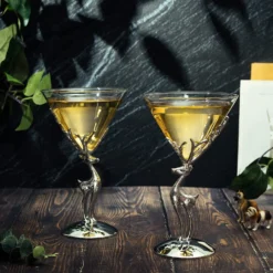 Stag Antler Cocktail Martini Glasses, Set Of 2 - By The Wine Savant, 8oz Elegant Glasses Set For Any Home Bar - Luxury Glass Deer Figurine, Stag Lover Gifts, Nature Lover Gifts (Martini / Champagne) -Refined Spirits Store 711O 3PgAVL. AC SL1500