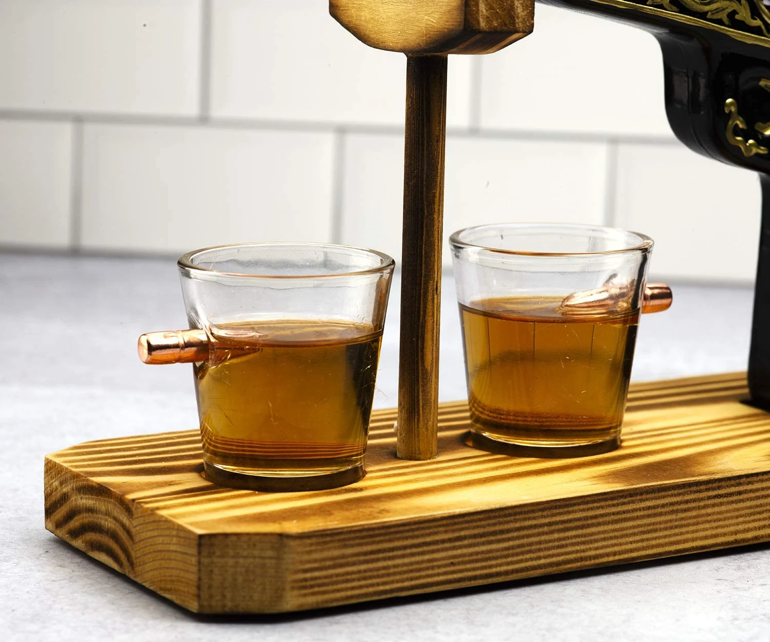 (UAE ONLY) Glass Hand Painted Pistol Whiskey Gun Decanter & Pistol Shot Glasses Set, With 2 Bullet Shot Glasses 5 (UAE ONLY) Glass Hand Painted Pistol Whiskey Gun Decanter & Pistol Shot Glasses Set, With 2 Bullet Shot Glasses - Image 5