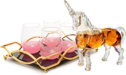 Iridescent Unicorn Wine Whiskey Decanter Set 750ml With 4 Pink Sparkle Glasses For Wine, Whiskey, Scotch, Tequila Or Any Drink By The Wine Savant - Unicorn Gifts, Unicorn Lovers, 14" L, 10" W, 11" H -Refined Spirits Store 712pwOmq5JL. AC SL1500