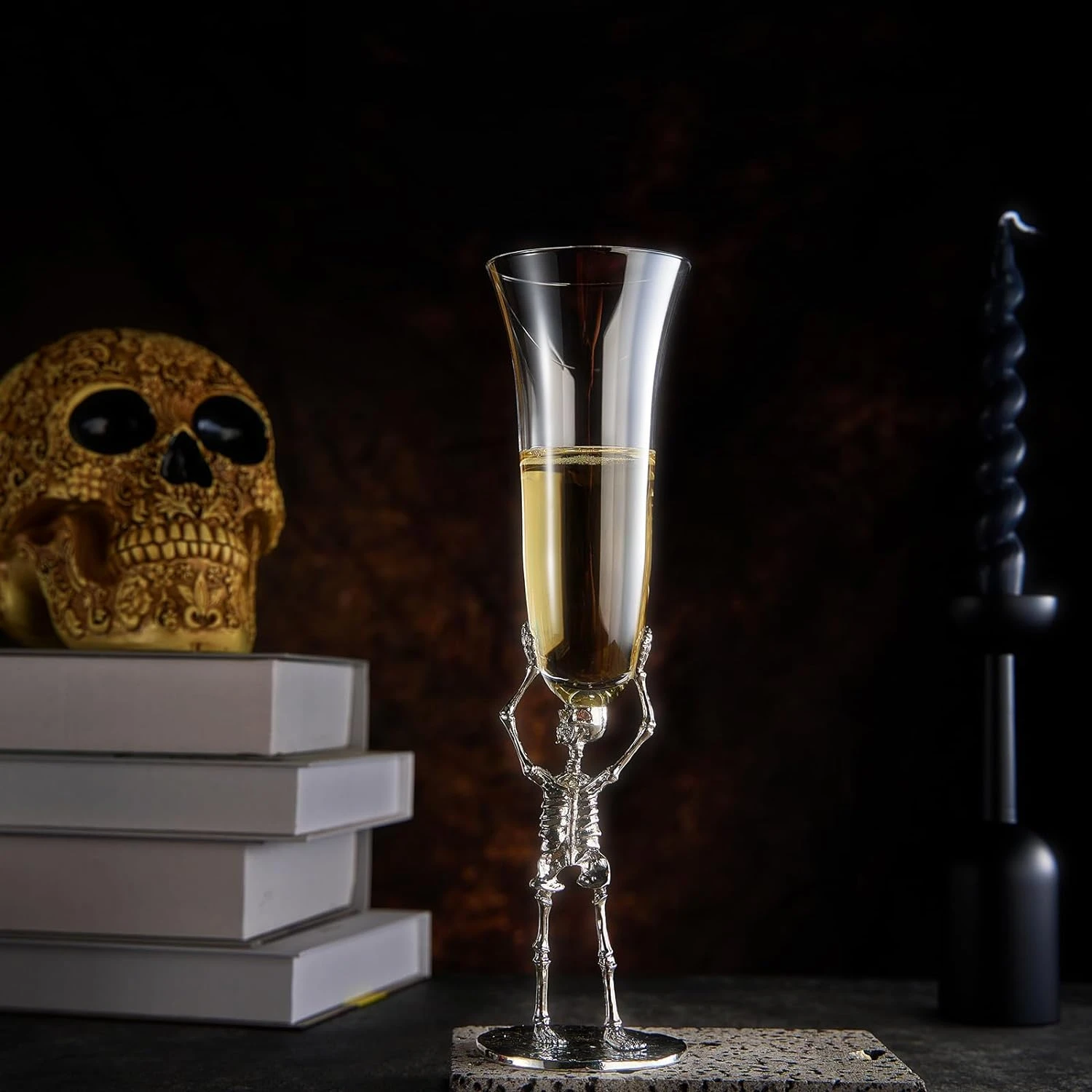 Skeleton Champagne Flute Glass | Single | 7.5oz Halloween Skeleton Glasses 10" H, Goth Gifts, Skeleton Gifts, Skeleton Decor, Spooky Wine Gift Set, Perfect For Halloween Themed Parties 2 Skeleton Champagne Flute Glass | Single | 7.5oz Halloween Skeleton Glasses 10" H, Goth Gifts, Skeleton Gifts, Skeleton Decor, Spooky Wine Gift Set, Perfect For Halloween Themed Parties - Image 2