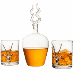Stag Antler Whiskey Decanter Set 8.5" H With 2 Stag 12oz Glasses - Hunting Liquor Scotch Bourbon Gift For Him By The Wine Savant - Stag Deer Figurine, Hunter Gifts Luxury Decanter 750ml