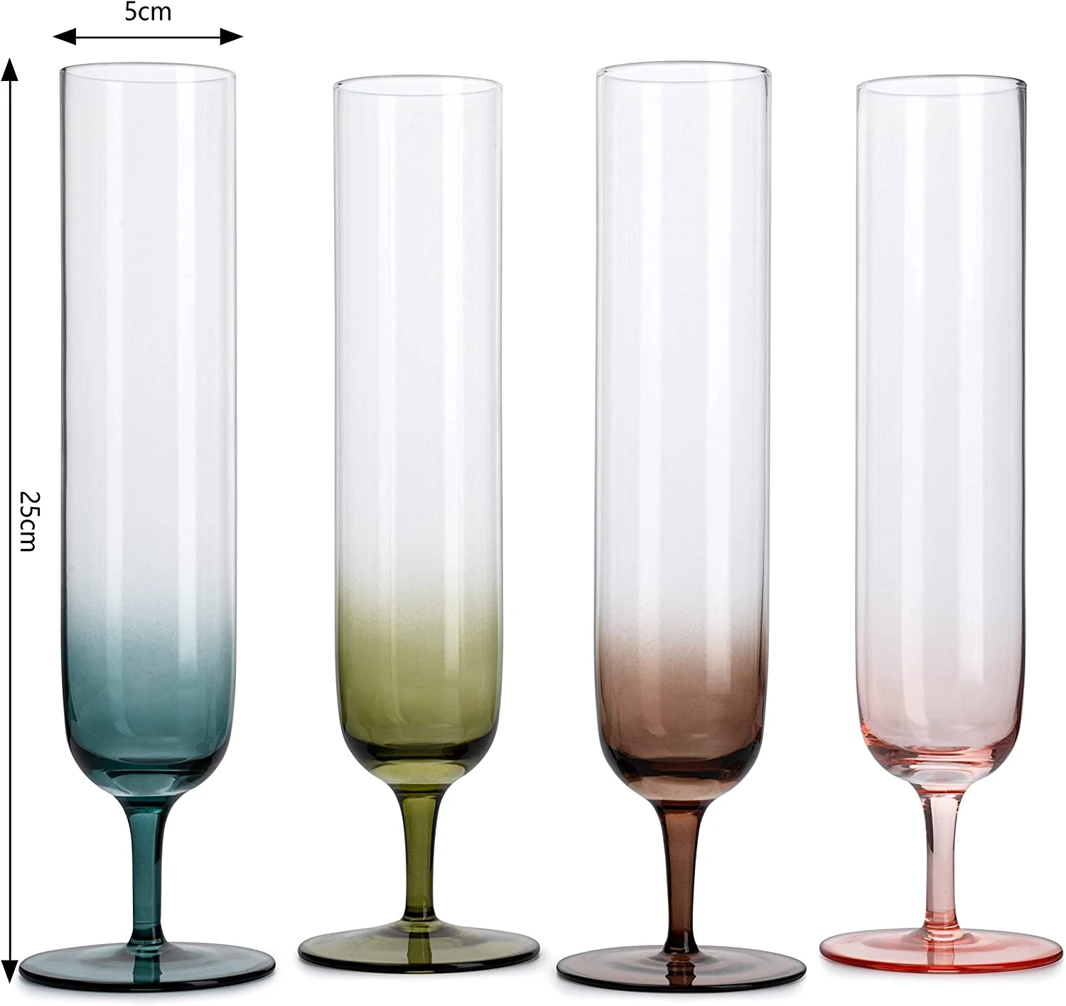 Multicolored Beautiful Champagne Flutes 10" Stemmed - 4 Set- Blue, Green, Brown, Pink - 10.5 OZ Elegant Glass Colored Glasses, Mimosa , Cocktail Bar Glassware Ideal For Home, Weddings - Gift 6 Multicolored Beautiful Champagne Flutes 10" Stemmed - 4 Set- Blue, Green, Brown, Pink - 10.5 OZ Elegant Glass Colored Glasses, Mimosa , Cocktail Bar Glassware Ideal For Home, Weddings - Gift - Image 6