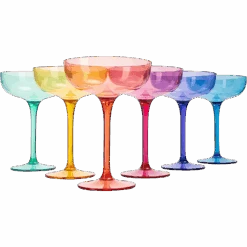 European Style Margarita & Martini Crystal Acrylic Glasses Tritan Drinkware Unbreakable Colored 6 Set - Shatterproof BPA-free Plastic , Reusable, Large 15oz , Indoor & Outdoor, Multiuse Or Disposable