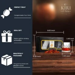 Bourbon Gummy Gift Set & Two Whiskey Glasses - Includes Bourbon Flavored Candy Bears & 2 Crystal Lowball Glassware - Gift For Whisky, Scotch Lovers, Him, Dad, Or Husband, Tasting Set For Holiday -Refined Spirits Store 717mEA4Sw0L. SL1500