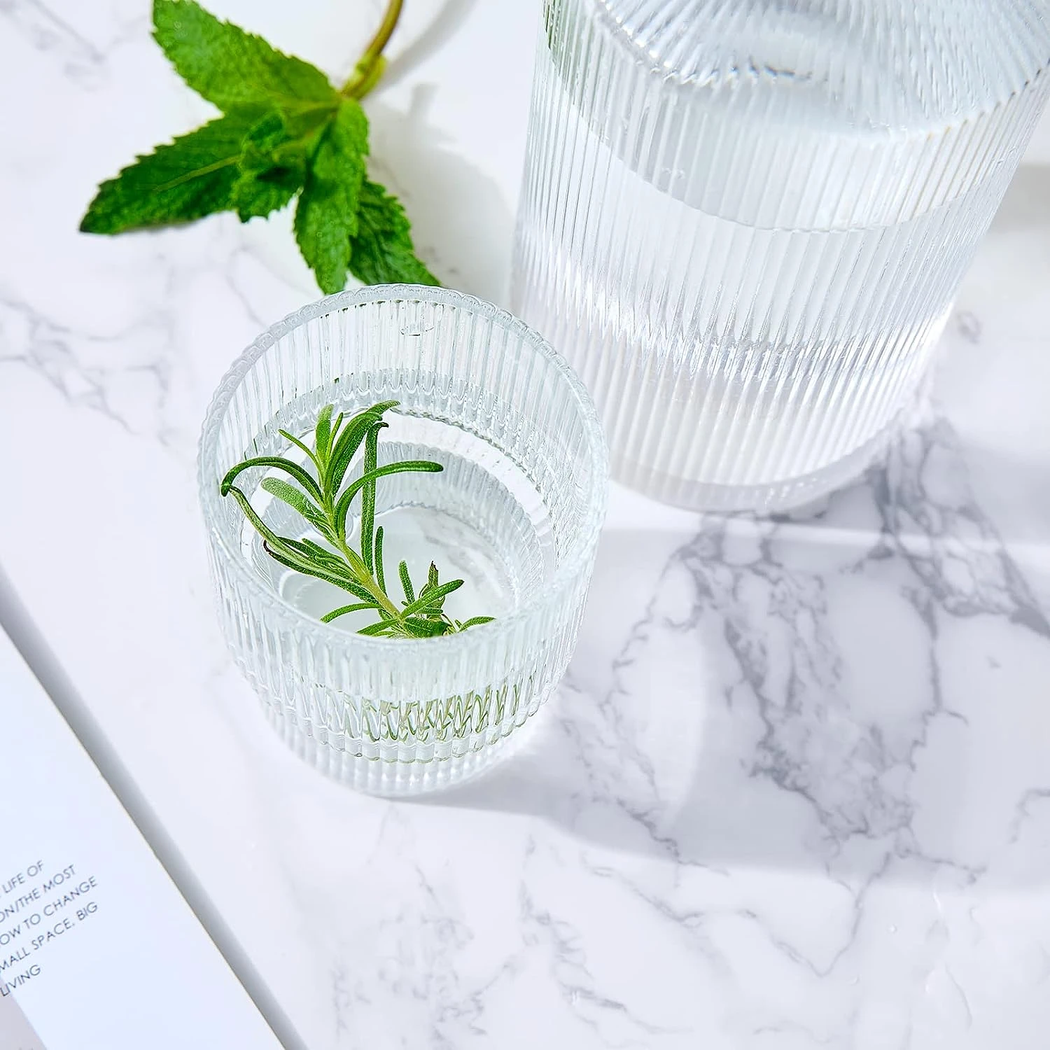 Bedside Water Carafe & Tumbler Set | 2-Piece Set | Crystal Elegant Ribbed Night Glass Pitcher - 900 ML - Bedroom Nightstand Serving Decanter Dispenser For Water, Juice, Tea Drinks, Pitcher & Cup Set 7 Bedside Water Carafe & Tumbler Set | 2-Piece Set | Crystal Elegant Ribbed Night Glass Pitcher - 900 ML - Bedroom Nightstand Serving Decanter Dispenser For Water, Juice, Tea Drinks, Pitcher & Cup Set - Image 7