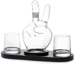 Peace Sign Wine And Whiskey Decanter 750ml With 2 10oz Glasses By The Wine Savant 9" H 14" L - Peace Sign Decanter, World Peace Gifts, Peace Sign Gifts, Peace Sign Glass Figurine, Perfect For Parties -Refined Spirits Store 719 i3toztL. AC SL1500