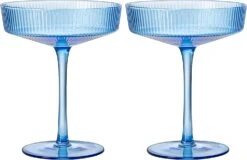 Ribbed Coupe Cocktail Glasses 8 Oz | Set Of 2 | Classic Manhattan Glasses For Cocktails, Champagne Coupe, Ripple Coupe Glasses, Art Deco Gatsby Vintage, Crystal With Stems (Blue, Set Of 2) -Refined Spirits Store 719T5SZA84L. AC SL1500
