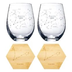 Set Of 2 Zodiac Sign Wine Glasses With 2 Wooden Coasters By The Wine Savant - Astrology Drinking Glass Set With Etched Constellation Tumblers For Juice, Water Home Bar Horoscope Gifts 18oz (Pisces) 10 Set Of 2 Zodiac Sign Wine Glasses With 2 Wooden Coasters By The Wine Savant - Astrology Drinking Glass Set With Etched Constellation Tumblers For Juice, Water Home Bar Horoscope Gifts 18oz (Pisces) -Refined Spirits Store 719Zw2 U tL. AC SL1500