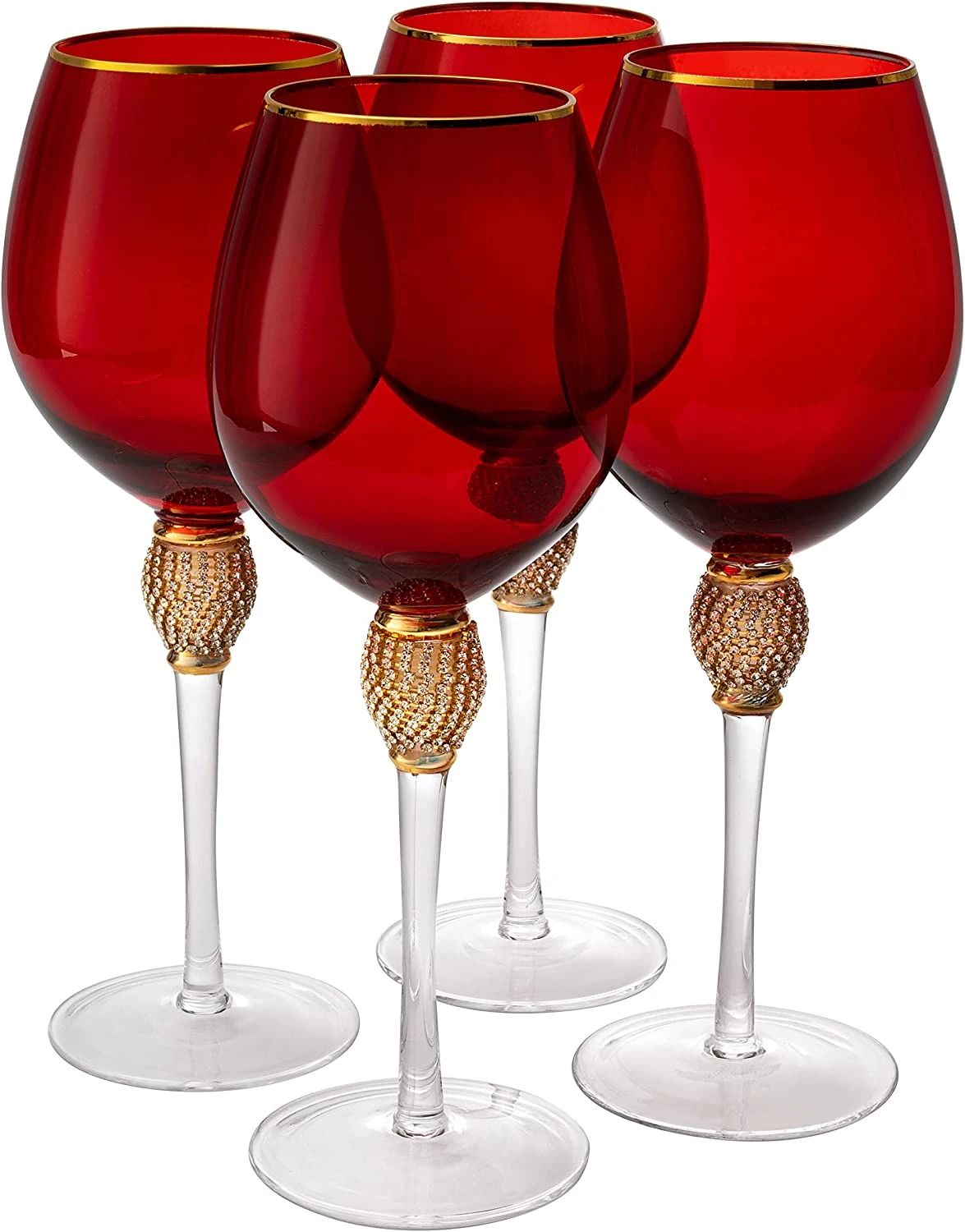 The Wine Savant Large Diamond Wine Glasses, 10" H Gold Rim Rhinestone Diamond Glasses - Wedding Glasses - 18 Ounce, Premium Designed Wine Glasses For Spirits And Wine, Gift Boxed (4, Red) 5 The Wine Savant Large Diamond Wine Glasses, 10" H Gold Rim Rhinestone Diamond Glasses - Wedding Glasses - 18 Ounce, Premium Designed Wine Glasses For Spirits And Wine, Gift Boxed (4, Red) - Image 5