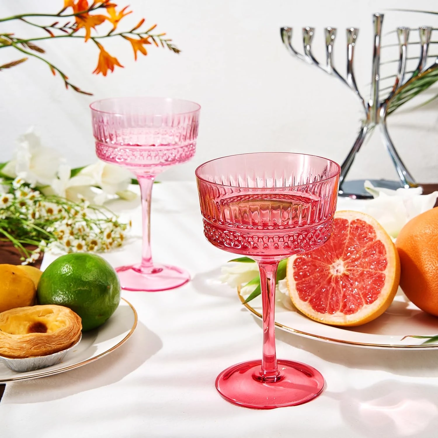 Art Deco Colored Crystal Coupe Glass | Set Of 6 | Large 9.6oz Stemmed Glassware 4 Art Deco Colored Crystal Coupe Glass | Set Of 6 | Large 9.6oz Stemmed Glassware - Image 4