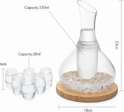 Sake Set Glasses Japanese, 15 Ounce, With 6-1oz Crystal Saki Cups Set, For Warmer Or Cold Japanese Wine Drinking With A Wooden Stone Coaster By The Wine Savant, Cups & Carafe Japanese Gifts Set -Refined Spirits Store 71AgFfh820L. AC SL1500