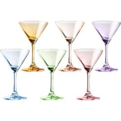 Martini Glasses Set Of 6 | 8oz | Crystal Luxury Martini Glass - Elegant Colors - Premium Hand-Blown | Art Deco Cocktail Colored Coupes For Manhattan, Cosmopolitan, Sidecar, Speakeasy - Stemmed Goblets -Refined Spirits Store 71DKIsMeHIL. AC SL1500