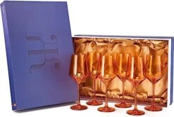 Colored Wine Glass Set,12 Oz Glasses Set Of 6, Unique Italian Style Tall Stemmed For White & Red Wine, Water, Margarita Glasses, Color Tumbler, Gift, Viral Beautiful Glassware (Amber) -Refined Spirits Store 71DtXwGGbrL. AC SX522
