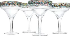 The Wine Savant Mexican Margarita Hand Blown Glass - Set Of 4 - Large 16oz, Luxury Margarita Glasses, Mexico Design Large 16oz Confetti Rim Carmen Cinco De Mayo, Dishwasher Safe, Confetti Rock Decor -Refined Spirits Store 71EGOCDm BL. AC SL1500