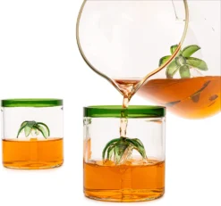 Palm Tree Pitcher & 4 Glasses Set Decanter With 4 Glasses 9oz By The Wine Savant - Elegant Glass Set, Great For Water Iced Tea, Sangria, Lemonade, And More! 1300ml 9" H -Refined Spirits Store 71EZ pp9NCL. AC SL1500