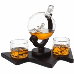 Ski Wine And Whiskey Decanter 850ml With 2 Glacier Mountain Glasses By The Wine Savant - 14" Long For Whiskey, Scotch, Wine - 850ml - Skier Gifts, Ski Gifts, Gifts For Ski Enthusiasts, Ski Lover Gifts