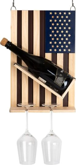 The Wine Savant American Flag Wall Mounted Wine Rack, Beautiful Wine & Bottle Holder & 2 Glasses Patriotic Home Decor - Storage Display Holder - Patriots, Veterans, Military 16" H - Gift Idea Gifts -Refined Spirits Store 71FsD1lsr2L. AC SL1500