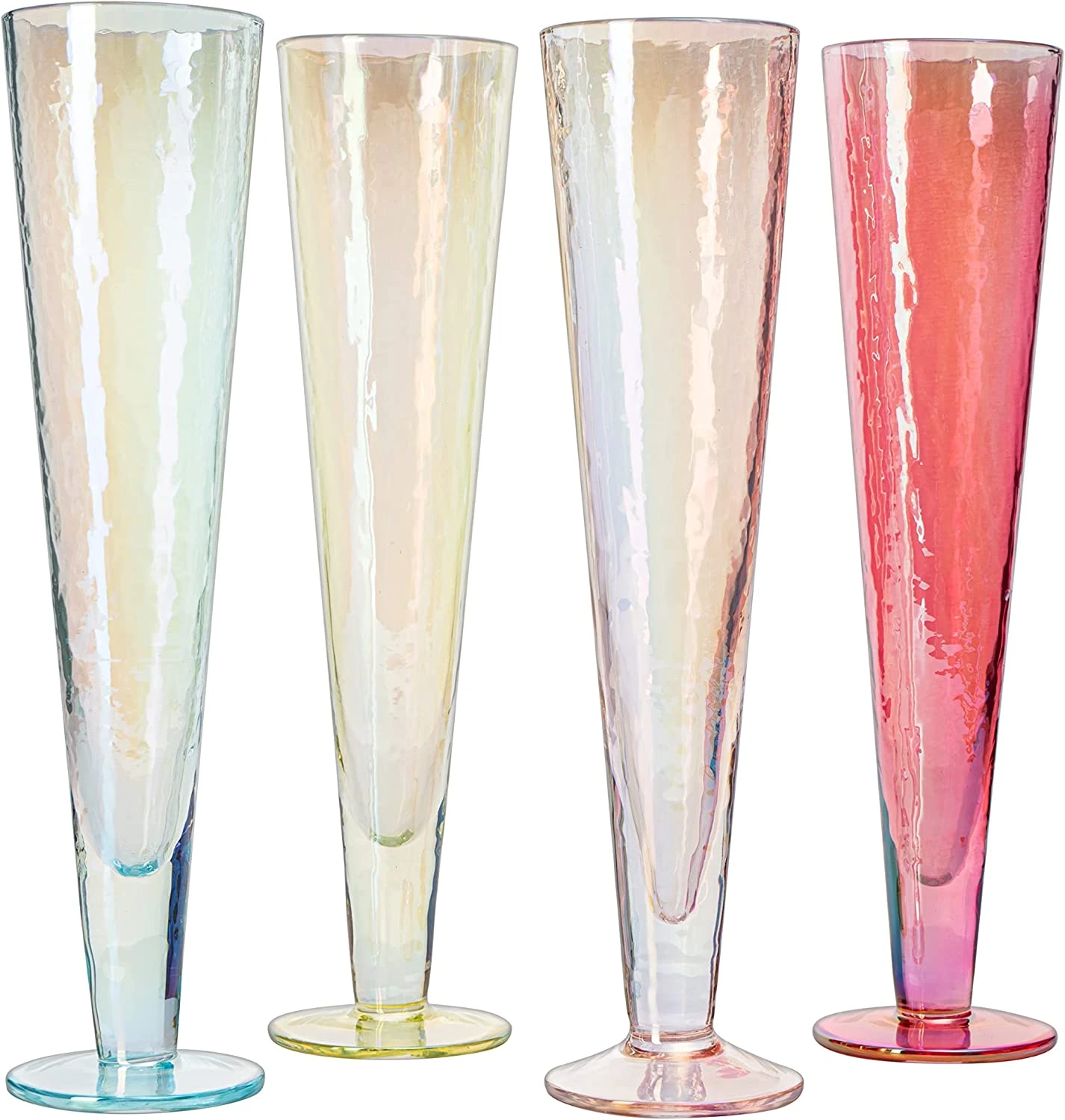 Champagne Flutes, Iridescent Crystal Glass, Holiday Iridescent Champagne Flutes - Set Of 4 - 10" Stemmed Champagne Flute Romantic Toasting Colored Glasses, Mimosa Glassware, Weddings - 8 Oz Capacity 3 Champagne Flutes, Iridescent Crystal Glass, Holiday Iridescent Champagne Flutes - Set Of 4 - 10" Stemmed Champagne Flute Romantic Toasting Colored Glasses, Mimosa Glassware, Weddings - 8 Oz Capacity - Image 3
