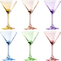 Martini Glasses Set Of 6 | 8oz | Crystal Luxury Martini Glass - Elegant Colors - Premium Hand-Blown | Art Deco Cocktail Colored Coupes For Manhattan, Cosmopolitan, Sidecar, Speakeasy - Stemmed Goblets -Refined Spirits Store 71IaN12Nr L. AC SL1500