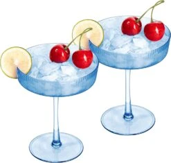 Ribbed Coupe Cocktail Glasses 8 Oz | Set Of 2 | Classic Manhattan Glasses For Cocktails, Champagne Coupe, Ripple Coupe Glasses, Art Deco Gatsby Vintage, Crystal With Stems (Blue, Set Of 2) -Refined Spirits Store 71Ie8a5efmL. AC SL1500