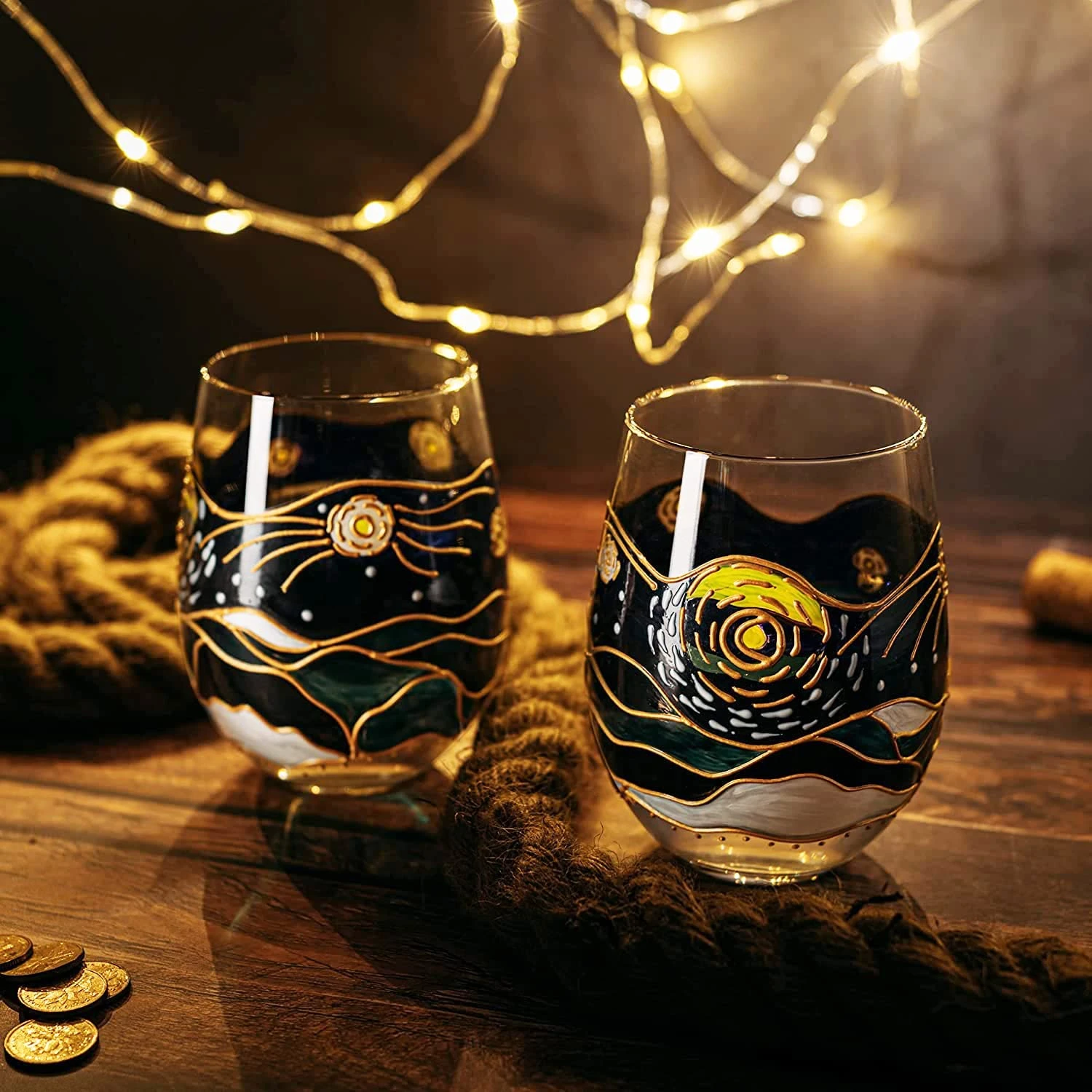 Vincent Van Gogh Wine Glasses Artisanal Hand Painted Stemless Set Of 2 - The Wine Savant - 2 Set Of Tumblers - Artistic Gift Idea For Her, Him, Birthday, Housewarming - Extra Large Goblets (18.5 OZ) 4 Vincent Van Gogh Wine Glasses Artisanal Hand Painted Stemless Set Of 2 - The Wine Savant - 2 Set Of Tumblers - Artistic Gift Idea For Her, Him, Birthday, Housewarming - Extra Large Goblets (18.5 OZ) - Image 4