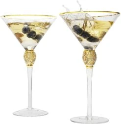 Diamond Collection 2 Piece Stemmed Martini Set - Rhinestone For Drinking Martinis, Manhattans, Vodka, Gin, Cocktails Gold Accent Cocktail Glasses, Perfect For Any Bar Or Party 10oz - Swarovski Style -Refined Spirits Store 71K8YbdGNCL. AC SL1500