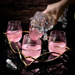 Iridescent Unicorn Wine Whiskey Decanter Set 750ml With 4 Pink Sparkle Glasses For Wine, Whiskey, Scotch, Tequila Or Any Drink By The Wine Savant - Unicorn Gifts, Unicorn Lovers, 14" L, 10" W, 11" H -Refined Spirits Store 71L0w51KgDL. AC SL1500