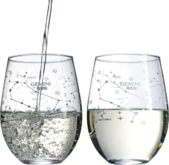 Set Of 2 Zodiac Sign Wine Glasses With 2 Wooden Coasters By The Wine Savant - Astrology Drinking Glass Set With Etched Constellation Tumblers For Juice, Water Home Bar Horoscope Gifts 18oz (Gemini) -Refined Spirits Store 71MJOxYxOTL. AC SL1500