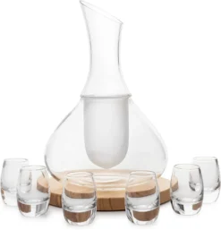 Sake Set Glasses Japanese, 15 Ounce, With 6-1oz Crystal Saki Cups Set, For Warmer Or Cold Japanese Wine Drinking With A Wooden Stone Coaster By The Wine Savant, Cups & Carafe Japanese Gifts Set -Refined Spirits Store 71Mh4ce96QL. AC SL1500