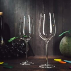Polka Dot Stemmed Wine Glasses 16 Ounces Set Of 2 10" H By The Wine Savant - Polka Dot Wine Wedding Glasses, Ideal For Merlot, Pinot Noir For Everyday, Weddings, Anniversaries, Parties, Home Bar Gifts -Refined Spirits Store 71N7 arkuAL. AC SL1500