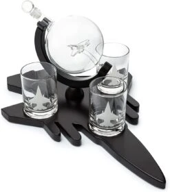 Fighter Jet Wine & Whiskey Decanter Set F16, F15, F18, F22 With 3 Glasses By The Wine Savant - Bourbon, Scotch, Vodka, Pilot, Aviation Gifts, Airplane Figurine, Military Veteran Gifts, Airplane Gifts -Refined Spirits Store 71NX 8loesL. AC SL1500