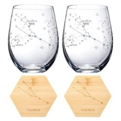 Set Of 2 Zodiac Sign Wine Glasses With 2 Wooden Coasters By The Wine Savant - Astrology Drinking Glass Set With Etched Constellation Tumblers For Juice, Water Home Bar Horoscope Gifts 18oz (Taurus) -Refined Spirits Store 71PNLeoMmiL. AC SL1500