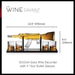 (EU ONLY) Wine Savant Dekanter-Set, Bullet-Gläser, Limitierte Auflage, Elegantes Gewehre, Whiskey-Dekanter, 57,1 Cm, 1000 Ml, Mit 4 Bullet-Whiskey-Gläsern Und Sockel Aus Mahagoni-Holz -Refined Spirits Store 71PVfXzJNDL. AC SL1500