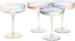 Ribbed Coupe Cocktail Glasses 8 Oz | Set Of 4 | Classic Manhattan Glasses For Cocktails, Champagne Coupe, Ripple Coupe Glasses, Art Deco Gatsby Vintage, Crystal With Stems (Iridescent) -Refined Spirits Store 71PdTWy6wZL. AC SL1500