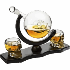 Skull Decanter Set With 2 Skull Shot Glasses - By The Wine Savant - And Beautiful Wooden Base - By Use Skull Head Cup For A Whiskey And Vodka Shot Glass, 850ml Decanter 3 Ounces Shot Glass