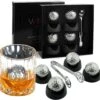 Golf Ball Shaped Stainless Steel Whiskey Stones, Whiskey Rocks, By The Wine Savant Great For Parties Or For Bar Use, 4 Stones Rocks Cubes For Whiskey, Bourbon Vodka, Scotch, Metal Chillers Golf Gift