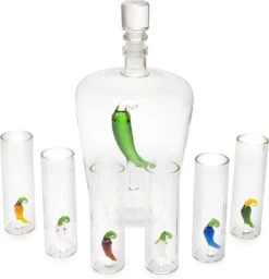 Tequila Decanter Set With Pepper Decanter And 6 Jalapeño Shot Glasses Set, Perfect For Holiday Gifts For Tequila Lovers, 25 Ounce Bottle, 3 Ounce Shot Glasses Cinco De Mayo, Reposado Gift (Pepper) -Refined Spirits Store 71UDS wgfLL. AC SL1500