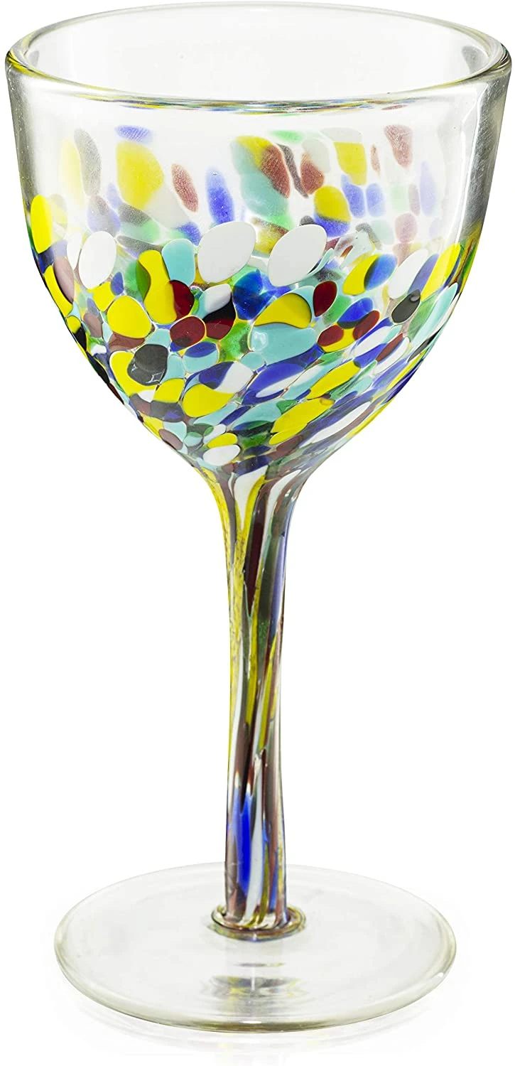 The Wine Savant Recycled Glass Wine Glasses - Mexican Wine Glasses Set Of 6, Mexican Luxury Hand Blown Wine And Water Glasses (8 Ounces Each) Cobalt Cinco De Mayo Glasses - Confetti Wine Glasses 3 The Wine Savant Recycled Glass Wine Glasses - Mexican Wine Glasses Set Of 6, Mexican Luxury Hand Blown Wine And Water Glasses (8 Ounces Each) Cobalt Cinco De Mayo Glasses - Confetti Wine Glasses - Image 3