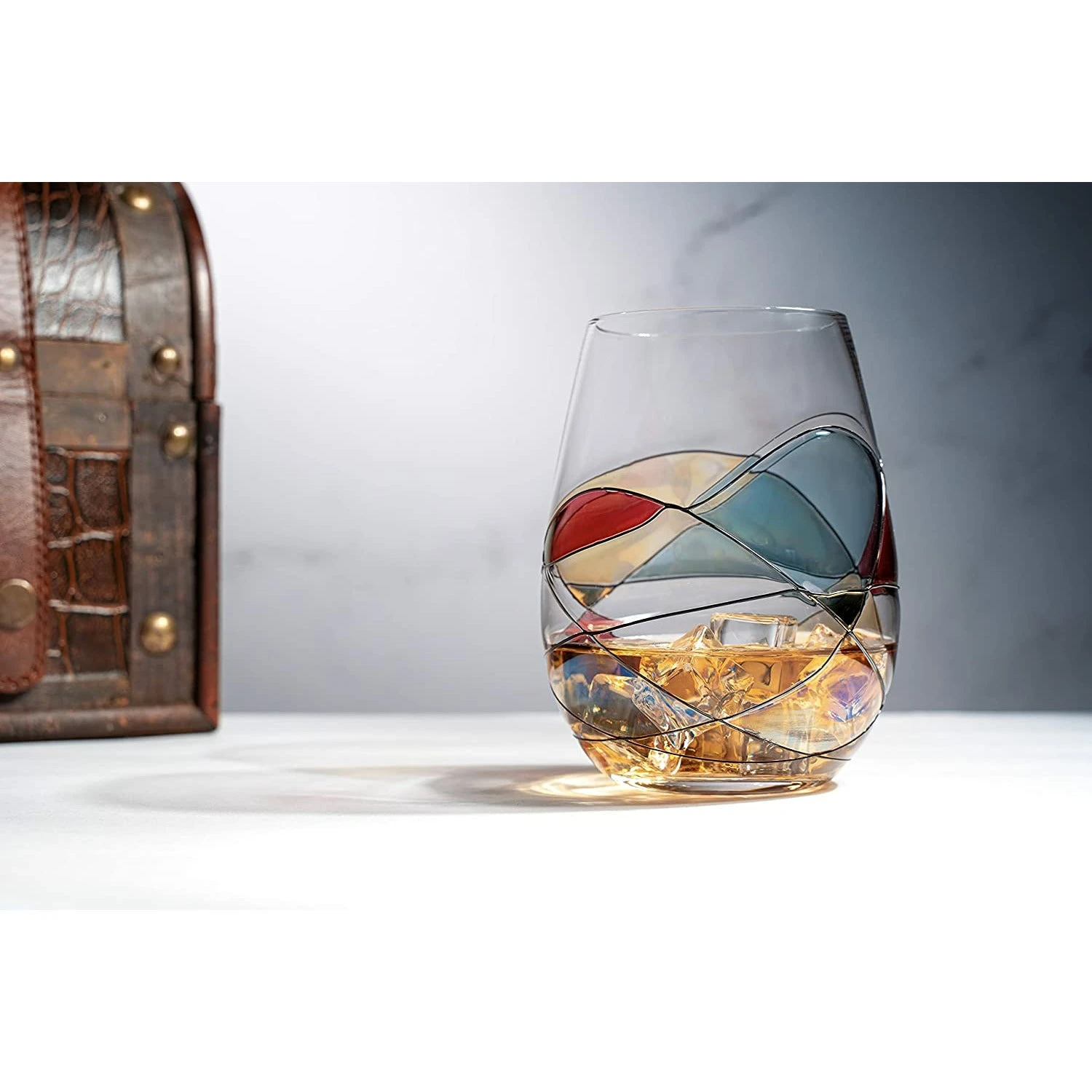 Artisanal Hand Painted Stemless - Gift For Mom, Friends, Girlfriends, Renaissance Romantic Stain-glassed Windows Wine Glasses Set Of 2 - Gift Idea For Birthday, Housewarming - Extra Large Goblets 2 Artisanal Hand Painted Stemless - Gift For Mom, Friends, Girlfriends, Renaissance Romantic Stain-glassed Windows Wine Glasses Set Of 2 - Gift Idea For Birthday, Housewarming - Extra Large Goblets - Image 2