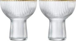 Ribbed Stemless Margarita, Martini & Champagne Glasses With Gold Rim - Set Of 2 - Hand Blown Cocktail Luxury Coupe – Large Party, Elegant Ripple Design, Gilded, Premium Hand Blown Glassware (10 OZ) -Refined Spirits Store 71X1oSQdAaL. AC SX679
