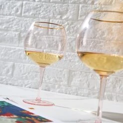 Colored Blush Pink & Gilded Rim Wine Glassware, Large 23oz Cocktail & Champagne Glasses 2-Set Vibrant Color Gold Vintage Stemmed Wine Glass, Gift Idea, Red & White - Perfect Gifts, Gorgeous Gift Box -Refined Spirits Store 71Yi2IWXBJL. AC SX679