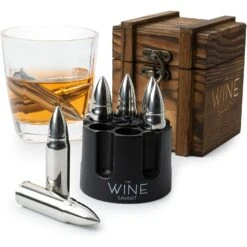Whiskey Stones Bullets Stainless Steel With Wooden Gift Box - 1.75in Bullet Chillers Set Of 6 Inside Realistic Revolver - Made With Premium Stainless Steel, Large Whiskey Chillers Rocks (Silver) -Refined Spirits Store 71 9wUcu8DL. AC SL1500