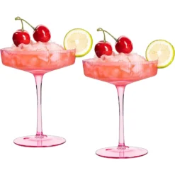 The Wine Savant Ribbed Coupe Cocktail Glasses 8 Oz | Set Of 2 | Classic Manhattan Glasses For Cocktails, Champagne Coupe, Ripple Coupe Glasses, Art Deco Gatsby Vintage, Crystal With Stems (Rose Pink) -Refined Spirits Store 71aR 2iuPWL. AC SL1500